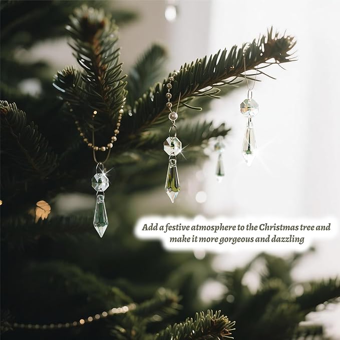 100PCS Premium Clear Crystal Glass Drops 2.4" - Multi-Purpose Hanging Prisms Bulk for Holiday Party/Home/Window Decoration/Chandelier Replacement Parts