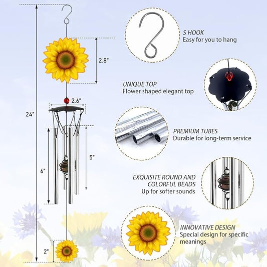 Wind Chimes for Outside Sunflower Wind Chimes Outdoor Home Patio Garden Decor Windchimes Outdoors Gift Ideas for Women Mom Grandma Sisters
