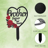 AIM & GGKK Memorial Stake for Brother - Metal Heart Grave Marker with Red Roses, Memorial Plaque Cemetery Decor for Grave, Garden, Gravesite