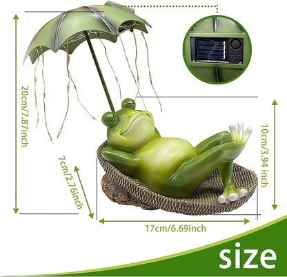 6.7" Solar Frog Garden Statue with Light Up Umbrella - IP65 Waterproof Resin Sculpture, Outdoor Figurine for Patio Yard Pond, Unique Gardening Gifts for Women/Mom