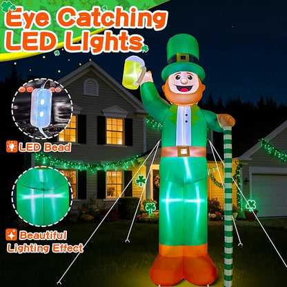 12Ft Giant St. Patrick's Day Blow Up Inflatable Leprechaun Takes a Beer St Patricks Day Inflatable Yard Decorations St Patricks Blow Up Inflatable for Outdoor Garden Lawn Party(with Drawstring Bag)