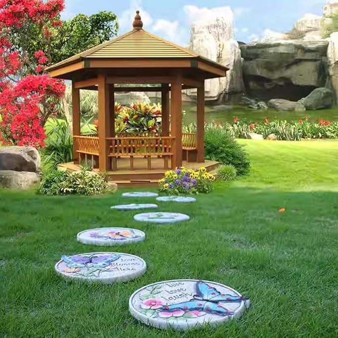 Etlegor Garden Décor Stepping Stones, Fun Animal Print Outdoor Pathway Décor Step Stones, All-Weather Lawn Pathway/Flower Beds/Courtyard Pavers(Butterfly-C)