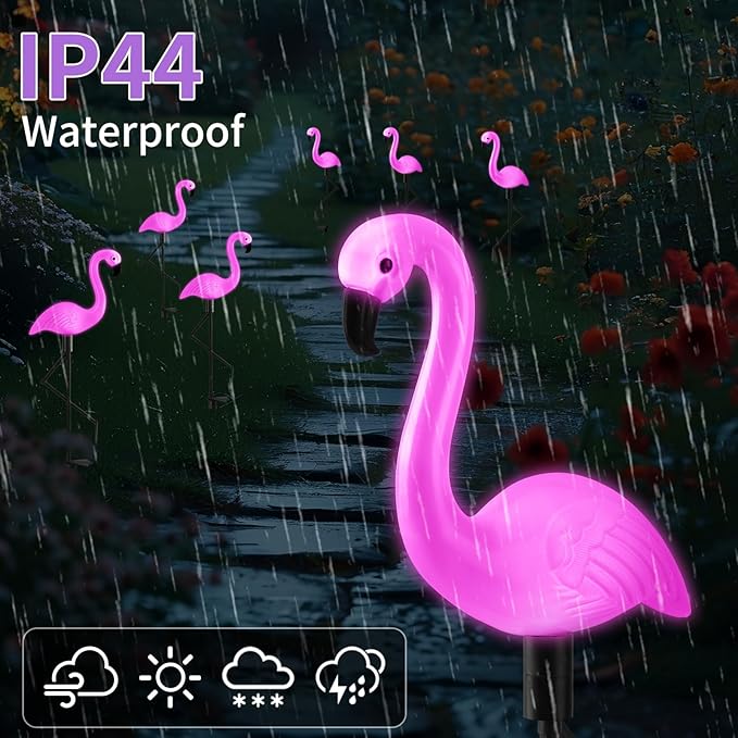 Solar Flamingo Lights 3 Pcs Set, Waterproof Solar Garden Lights Outdoor Decoration, Pink Flamingo Garden Decoration for Patio Lawn Sidewalk Pathway