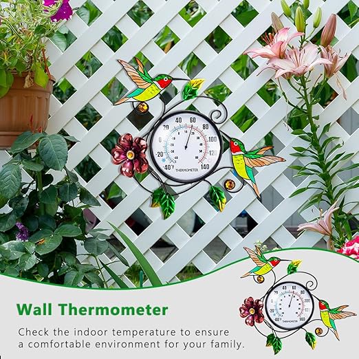 Hummingbird Outdoor Thermometer, 15" Indoor Wall Thermometers No Need Battery, Metal Decorative Thermometerfor for Home Patio Room