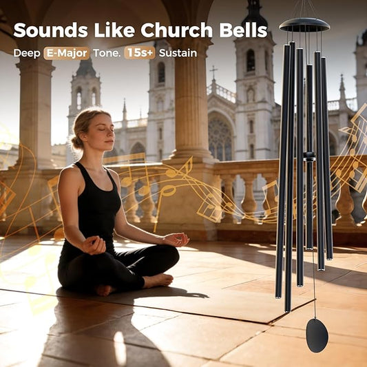 Large 65" Wind-Chimes-Outdoor-Deep-Tone, Soothing Melodic Tones Windchimes, Wind Chimes for Outside, Black Memorial Wind Chime Best Gift for Mom Women Grandma Neighbors