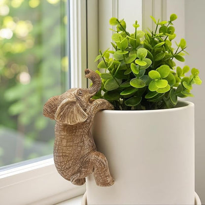 Cute Climbing Elephant Flower Pot Hugger Figurines Resin Hanging Elephant Statue Planter Pot Decorations for Home Garden Fence Balcony Patio Lawn Yard Ornaments