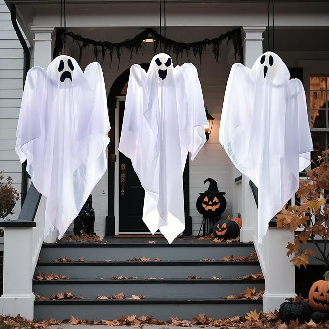 JOYIN 3 PCS Halloween Party Decoration 27.5" Hanging Ghosts, Cute Flying Ghost for Front Yard Patio Lawn Garden Party Décor and Holiday Decorations