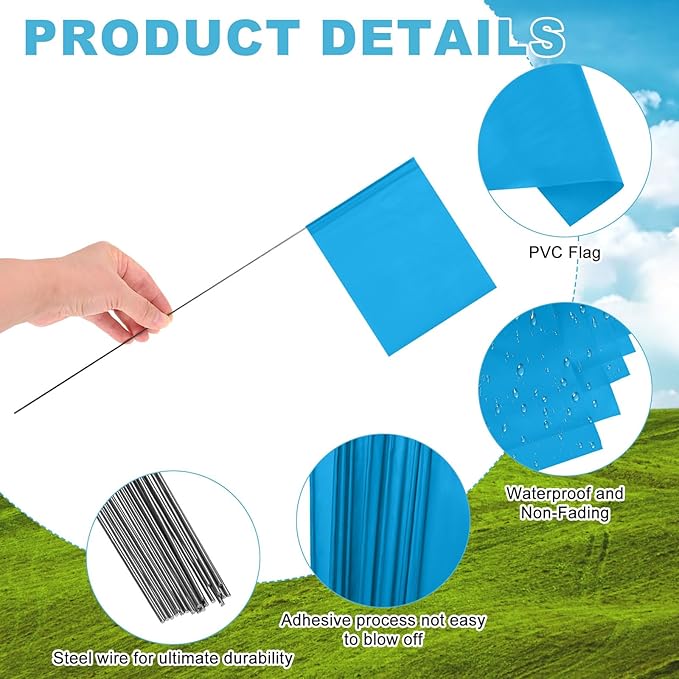 M METERXITY 10-Pack Blank Marking Flags, 15x5.1x4 Inch Waterproof Yard Flags Marking for Lawn/Garden/Irrigation/Landscape/Sprinkler/Survey/Dog Training/DIY [Blue]