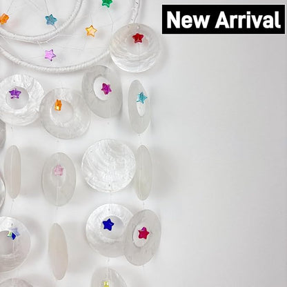 Wind Chimes for Outside Dream Catcher Colorful Stars Capiz Shell Windchime Seashell Sea Glass Beach Coastal Crafts Decor for Garden Patio Yard Unique Outdoor for Women