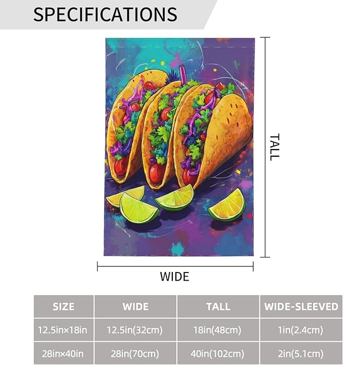 Colorful Tacos With Limes Garden Flag Double Sided Flags For Room Outside Yard Flag Outdoor Banner Wall Art Hanging 28"X40"