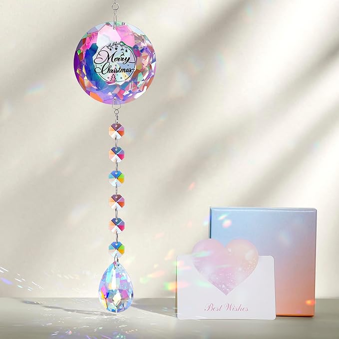 Merry Christmas Crystal Suncatcher Ornament Gifts for Women Mom Wife Girlfriend Friends Colleagues Teachers, Sparkling Hanging Christmas Decoration, Perfect for Home Garden Office Room Decor