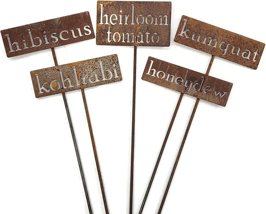 Classic Metal Garden Markers 19 Inches Tall (hot peppers, Naturally Rusted)