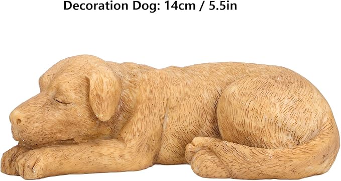 Hapivida Dog Garden Statue, 5.5in Mini Puppy Garden Memorial Stone Sleeping Dog Statue Decor Outdoor Resin Realistics Sculptures Gift Yellow