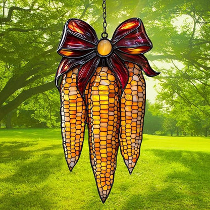 Farmhouse Corn Celebration Acrylic Suncatcher Stained Glass Effect Window Car Hanging Christmas Ornament Indoor Outdoor Decor Garden Sun Catcher Panel for Thanksgiving Lover for Women Mom Grandma