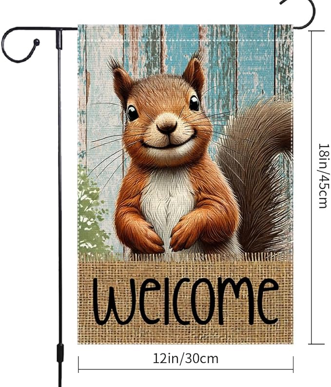 Spring Summer Garden Flag Welcome Garden Flags 12x18 inch Double Sided Small Burlap Squirrel Decor Yard Lawn Outdoor Home Decoratio