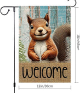 Spring Summer Garden Flag Welcome Garden Flags 12x18 inch Double Sided Small Burlap Squirrel Decor Yard Lawn Outdoor Home Decoratio