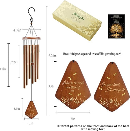 Memorial Sympathy Wind Chimes for Outside, Dragonfly Wind Chimes for Loss of Loved One Mother Father, Bereavement/Condolence/Funerary/Remembrance Gift Idea,32inch Wooden,Brown