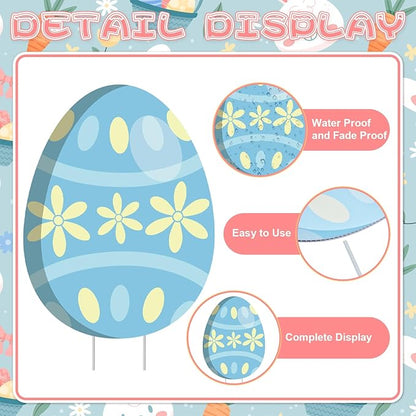 12-Piece Easter Bunny Yard Signs with Stakes Decorations – 6 Cute Rabbits & 6 Colorful Eggs 30 cm Large Outdoor Easter Lawn Signs for Garden, Driveway, Yard, and Spring Party Décor