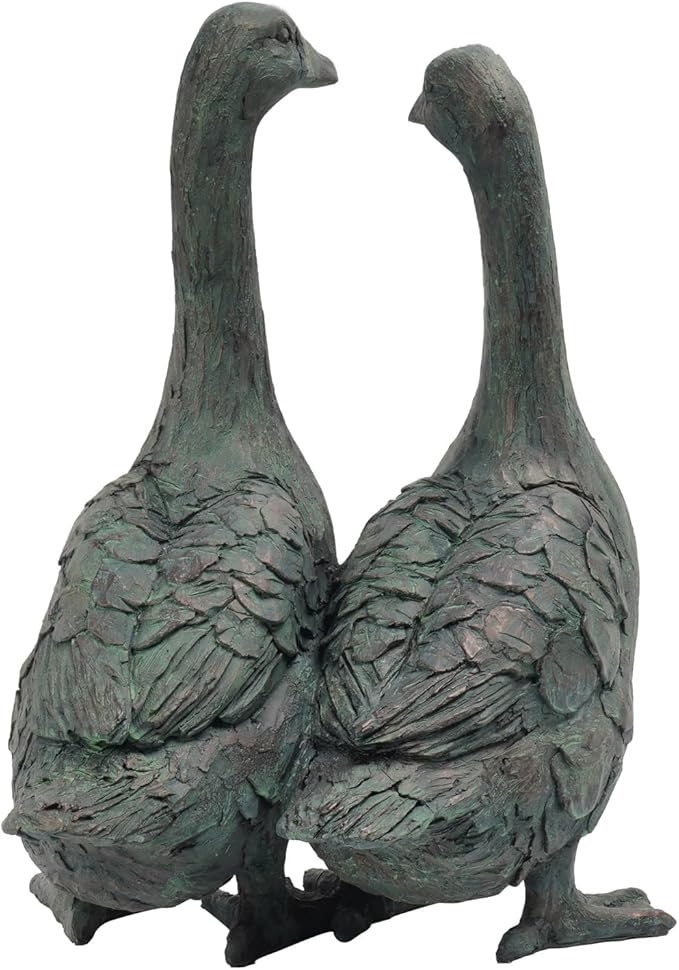 DiliComing Porch Goose Statue Set - Large Resin Outdoor Garden Decor, 17 inch Lawn Goose Sculptures Couple, Front Porch Decor Yard Art