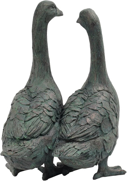 DiliComing Porch Goose Statue Set - Large Resin Outdoor Garden Decor, 17 inch Lawn Goose Sculptures Couple, Front Porch Decor Yard Art