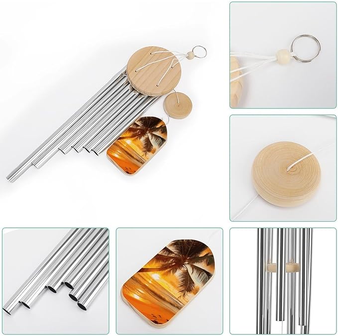 Wind Chimes for OutdoorsSmallAluminumWindChimewithGentleMelodicSounds6TubesTunedandWoodenPendantNaturalandRustic Patio Garden Decor