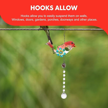 BESPORTBLE Creative Red Bird Hanging Ornament Glass and Iron Garden Statue Scene Tree Adornment Courtyard Decoration Stained Glass Window Hanging Art Craft