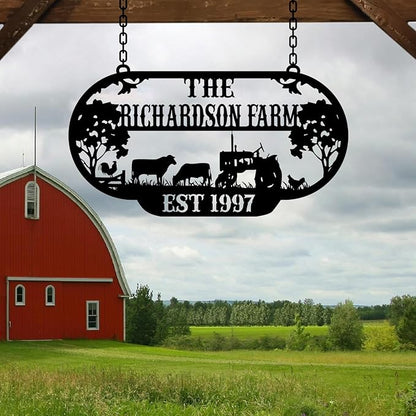 Personalized Metal Farm Sign, Customized Family Name Ranch Sign, Large Last Name Sign for Farmhouse Decoration, Outdoor Farm Wall Art, Welcome Sign, Entrance Gate Sign, Farm Lovers Gift, Garden Decor