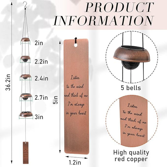 Wonderjune 36'' Memorial Sympathy Wind Chimes for Loss of Loved One Dog Bereavement Gift Idea in Memory, Red Copper Wind Chime with 5 Bells Condolences Basket for Mother Father Pet (Loved One)