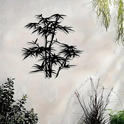 Metal Bamboo Wall Art - Black Silhouette Decor with Natural Design, Iron Indoor/Outdoor Art for Living Room, Bedroom, Patio - Zen Garden & Asian Inspired Home Accent - Easy to Hang(40CM/16IN)