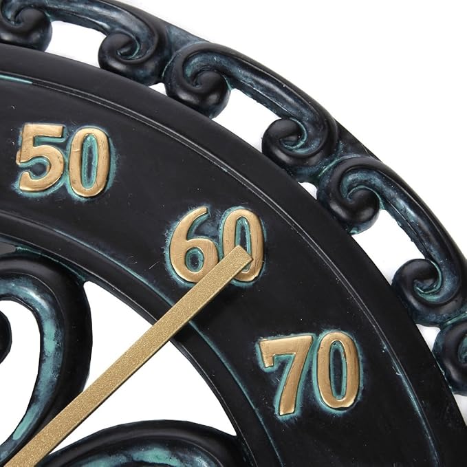 Lily's Home Hanging Verdigris Wall Dial Thermometer, Ideal for Indoor and Outdoor Use, Black (13 Inches)