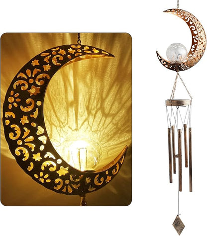Moon Wind Chimes Solar Outdoor, Mother's Day Wind Chime Gift for Mom, Women, Grandma, Garden Courty ard Lawn Decor, Thanksgiving Gifts, Moon Gifts, Wind Chimes for Outside