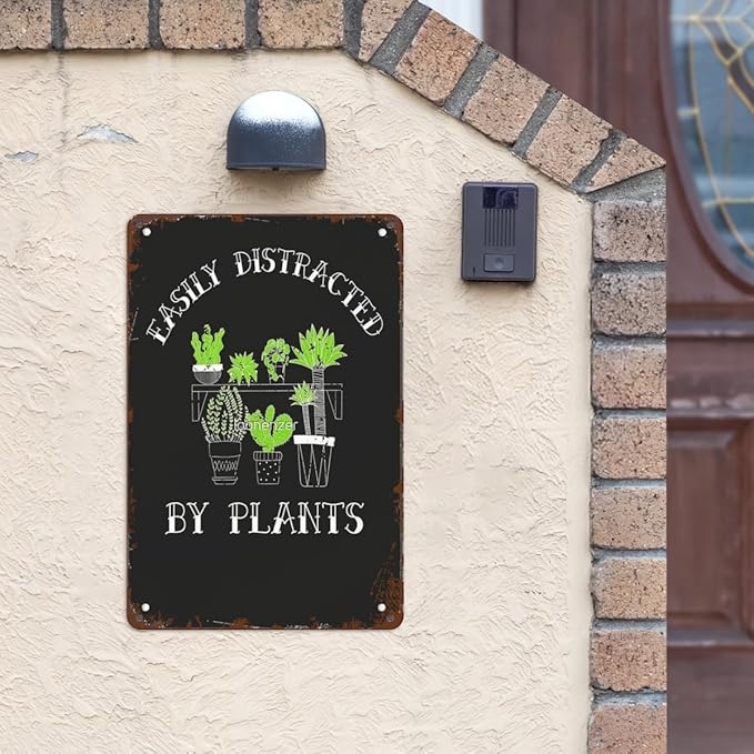 Retro Metal Tin Sign Easily Distracted By Plants Plant Loverer Plant Lady Plant Plant Mommys Funny Wall Decor for Home,Garden,Patio,Yard,Office,Vintage 8x12 Inches Room Decorations