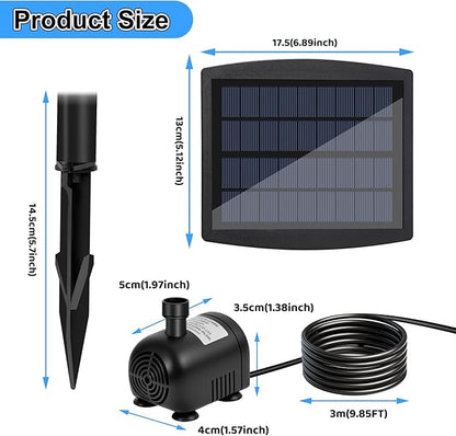 Yeomi Solar Fountain Pump for Bird Bath, 2.5W Solar Powered Water Fountain with 3 Nozzles & 1.5ft Tubing, Multi-Installation & 3-Layer Filtration for Small Pond, Garden Water Feature
