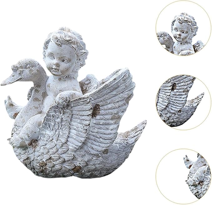 Angel Riding A Swan Garden Statue Decorative Figurine Resin Outdoor Statue Yard Art Decor for Porch Backyard Pond Decoration