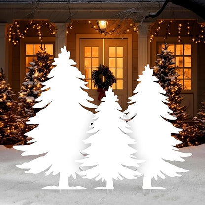 3-Piece Christmas Tree Silhouette Set 47 Inch Christmas Tree Yard Decoration Outdoor Weather-Resistant PVC Xmas Outside Decor for Lawn Garden Pathway Display with 6 Ground Stakes