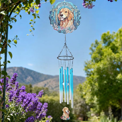 Dog Metal Wind Chimes - Golden Retriever Windchimes with Wind Spinners Outdoors Art Hanging Decor for Garden Patio Yard Indoor Balcony Home Birthday Gifts for Women Dogs Mom Friends