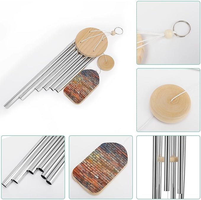 Wind Chimes for Outside,Brick Wall Printed Cute Aluminium Windchimes Outdoors,Soothing Melodic Memorial Wind Chime for House Porch Patio Garden Balcony Decor