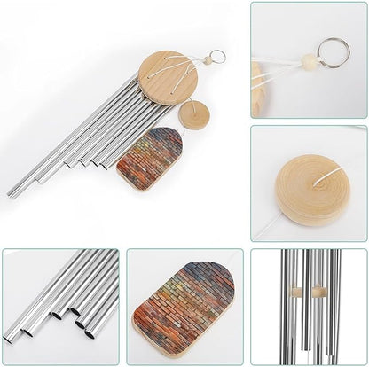 Wind Chimes for Outside,Brick Wall Printed Cute Aluminium Windchimes Outdoors,Soothing Melodic Memorial Wind Chime for House Porch Patio Garden Balcony Decor