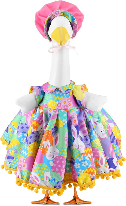 Abbylike 1 Set Easter Bunny Porch Goose Outfit Rabbit Yard Goose Costume Clothes with Carrot Fits Large 23'' H Cement for Easter Day Outdoor Patio Garden Lawn Pathway Spring Statue Decor