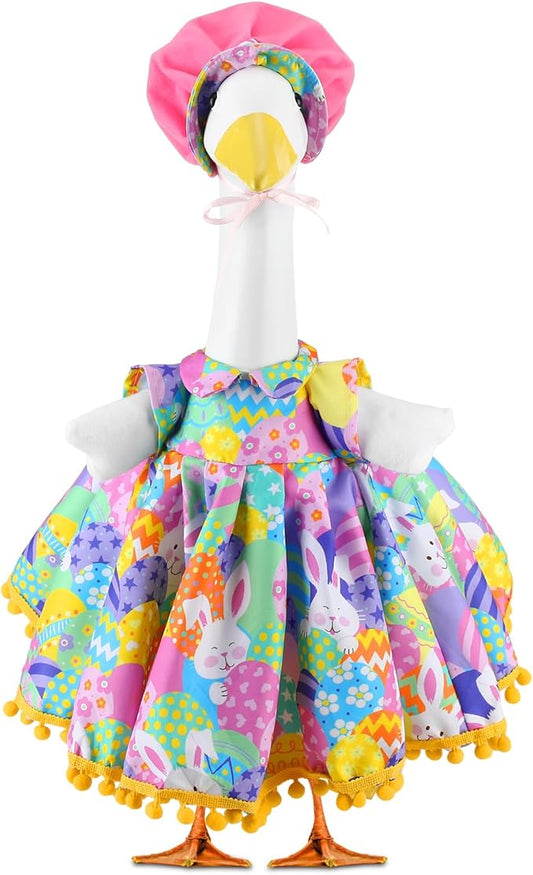 Abbylike 1 Set Easter Bunny Porch Goose Outfit Rabbit Yard Goose Costume Clothes with Carrot Fits Large 23'' H Cement for Easter Day Outdoor Patio Garden Lawn Pathway Spring Statue Decor