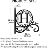 Personalized Initial Metal Plant Hanger Bracket, Decorative Wall Mount Hanging Plant Hook, Monogram Floral Leaf Garden Stake for Hanging Baskets Bird Feeders Lanterns Wind Chime (H)