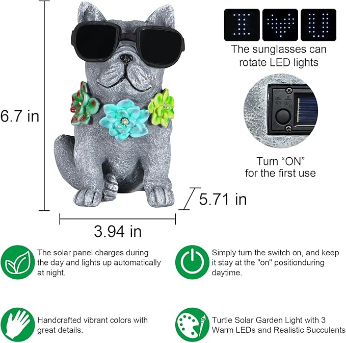 Solar Garden Statues Dog with Succulent and LED Lights Birthday Gifts for Women Mom Grandma Solar Outdoor Decor for Patio Backyard Yard Lawn Decoration-Unique Housewarming Gifts