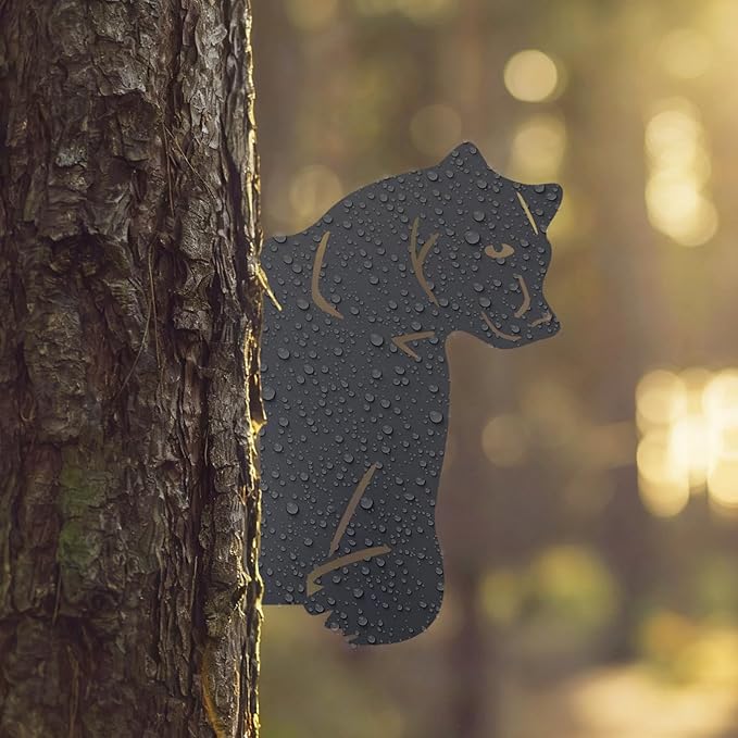 Black Bear Decor Metal Yard Art Tree Decorations 11.65" x 9.06"Outdoor Metal Wall Decor for Fence Farm Yard Peeping Animals Decorations