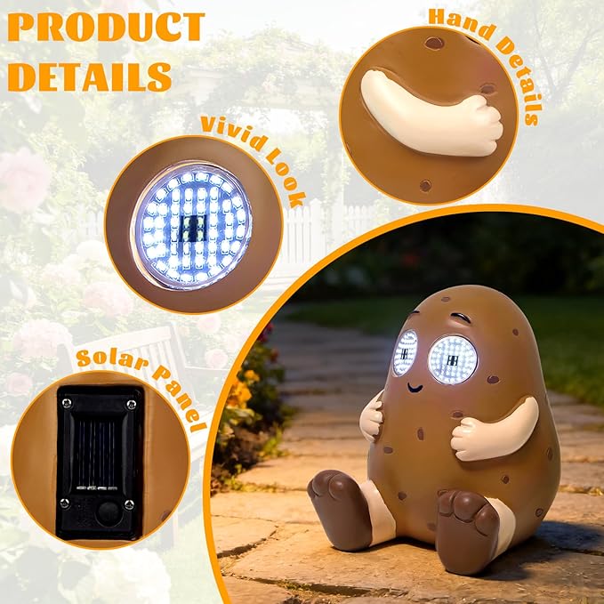 Solar Garden Statue,Cute Outdoor Statue with LED Light, Outdoor Decor for Patio,Balcony,Yard,Lawn Ornament,Birthday Gifts for Mom Grandma (Patato)
