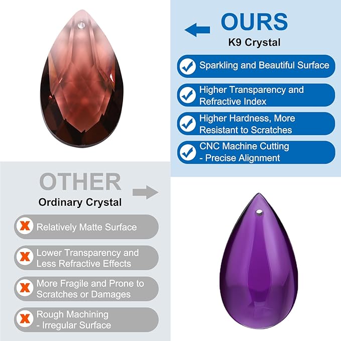PATIKIL K9 Crystal Pendants Teardrop Beads, 10 Pack 38mm Chandelier Prisms DIY Dark Brown