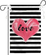 Love Heart Garden Flag Valentines Day Strips Yard Flag Outside Double Sided Anniversary Wedding Burlap Garden Flags Pink Love House Banner for Outdoor Valentine Decor 12x18 Inch
