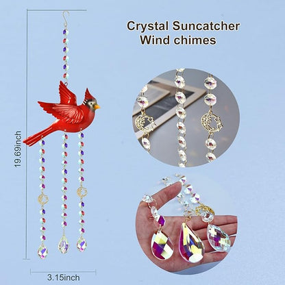 Red Cardinal Suncatcher - Cardinal Gifts for Women, Glass Sun Catchers Indoor Window Hanging Decor with Rainbow Prism, Colorful Memorial Gift for Home Garden, Christmas Valentine Mother's Day
