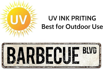 Barbecue BLVD Street Sign, Barbecue Sign Barbecue Decor Barbecue Lover Gift, Vintage Wall Decor for Home/Garden/Kitchen, Novelty Metal Signs 4x16 Inch