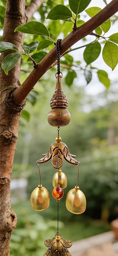 Metal Gourd Lucky Wind Bell for Good Luck Wealth and Safe， Window/Door/Home Pendant Wind Chime Chinese Feng Shui Bell(Meaning Good Fortune and Good Fortune)