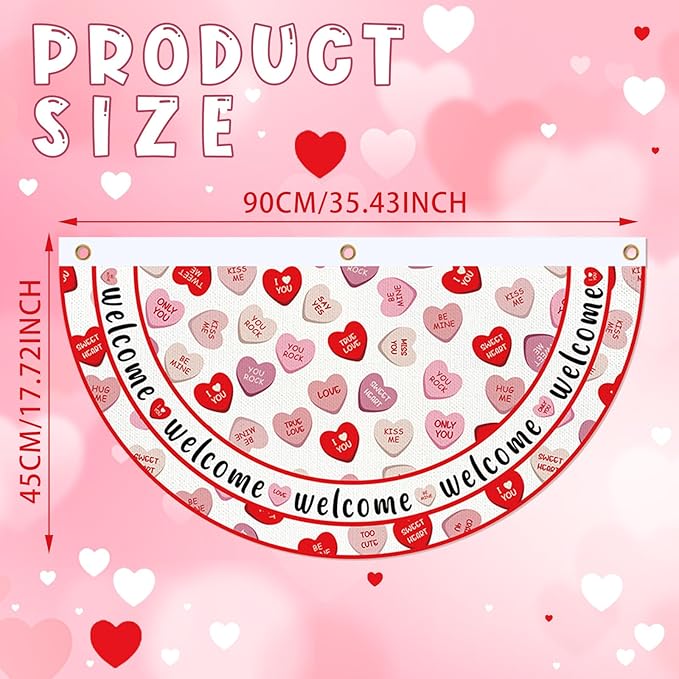6 Pcs Valentine's Day Bunting Fan Flag Love Heart Bunting Banner Romantic Valentine's Day Garden Half Fan Banner Decoration Holiday Indoor Outdoor Yard Decor, 1.5 x 3 ft